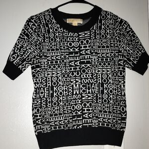 Michael Kors Black and White Crewneck Sweater with Geometric Design